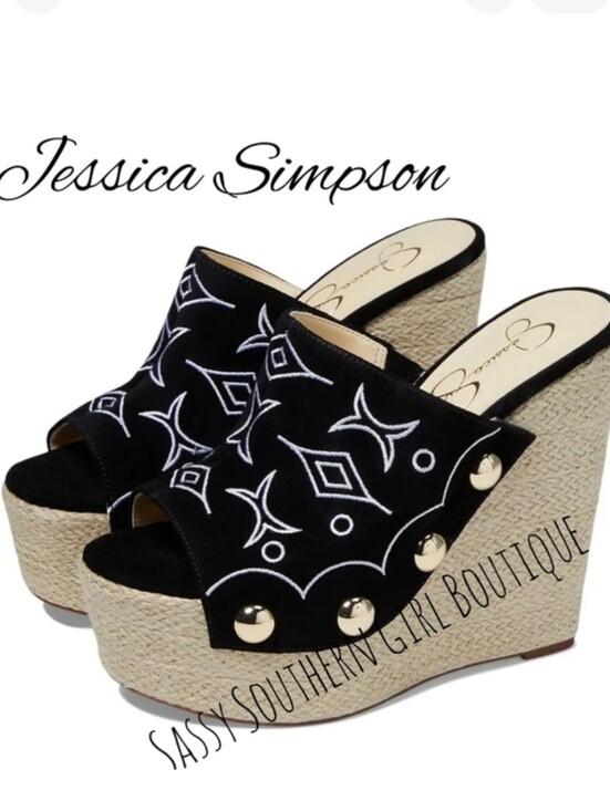 Jessica Simpson Shoes - 🆕⭐ Jessica Simpson suede black white embroidered wedges
